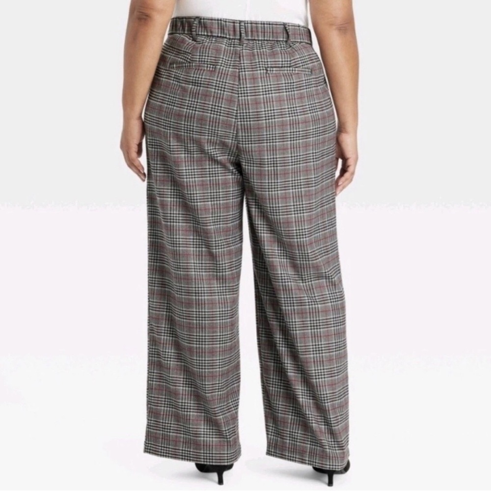 NWT Ava & Viv Women's High Rise Wide-Leg Pants- Gray Plaid Size 17 - Picture 2 of 12
